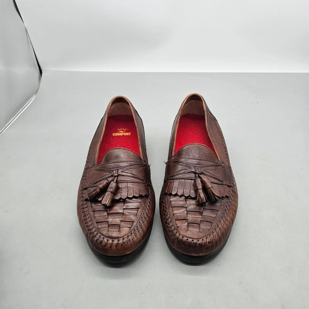 Giorgio Brutini Mens Brown Leather Woven Tassel Loafers 8112 Brazil Size 9 D